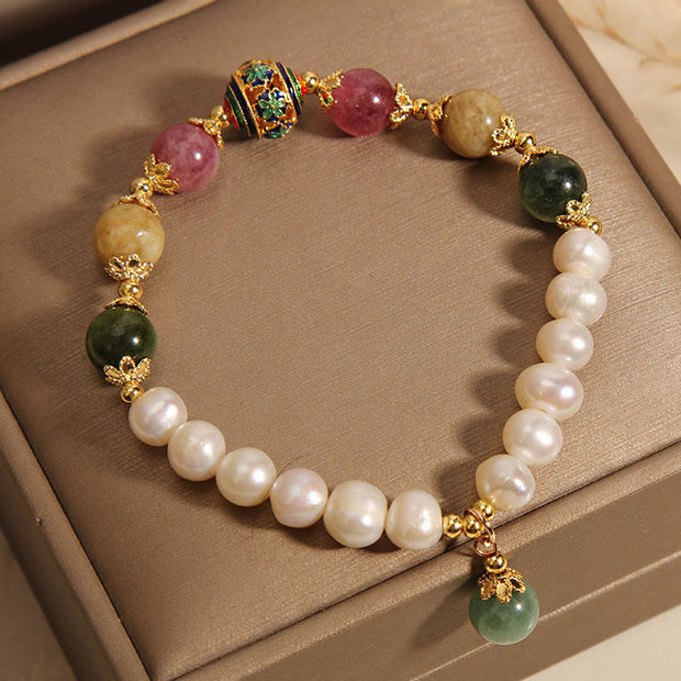 Buddha Stones Natural Pearl Crystal Jade Wisdom Colourful Bracelet