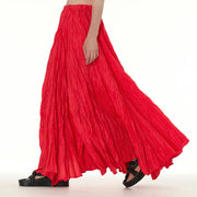 Buddha Stones Solid Color Loose Long Elastic Waist Skirt 47