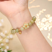 Buddha Stones Green Jade Flower Fu Character Charm Luck Bracelet Bracelet BS 4