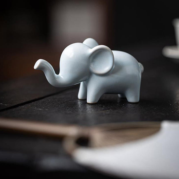Buddha Stones Small Ceramic Elephant Home Tea Pet Figurine Desk Decoration