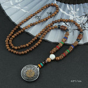 Buddha Stones Tibetan Om Mani Padme Hum Prayer Wheel Rotation Vajra Wood Necklace Pendant