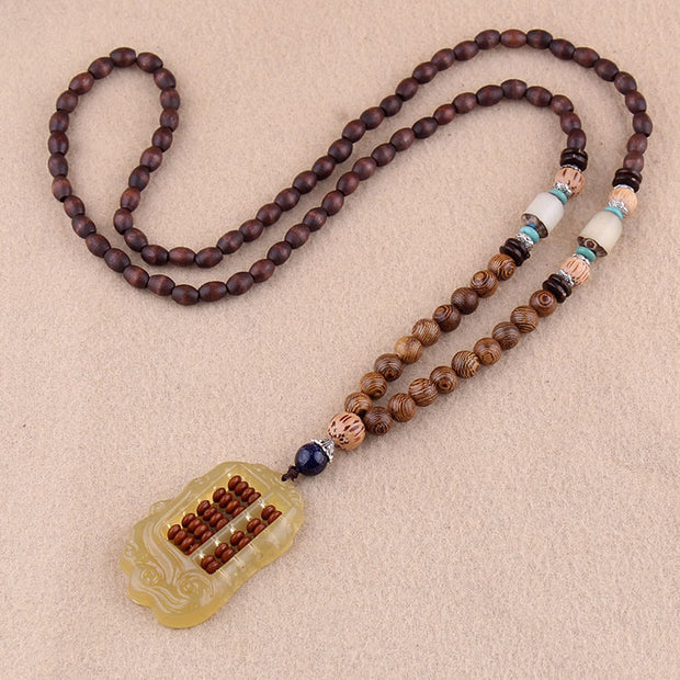 Buddha Stones Tibetan Wenge Wood Bodhi Seed Agate Balance Peace Necklace Pendant (Extra 40% Off | USE CODE: FS40) - Wenge Wood&Resin Abacus - image 8