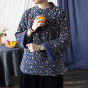 Buddha Stones Flowers Cotton Linen Jacket Shirt Chinese Northeast Style Winter Clothing 42