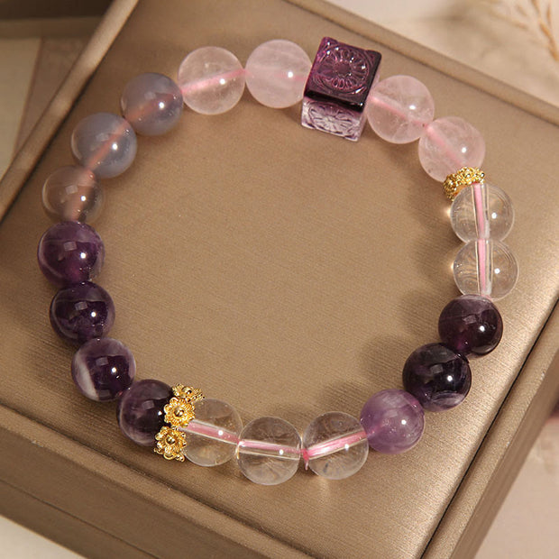 Buddha Stones Armband mit Amethyst- und rosa Kristallen für inneren Frieden und Heilung