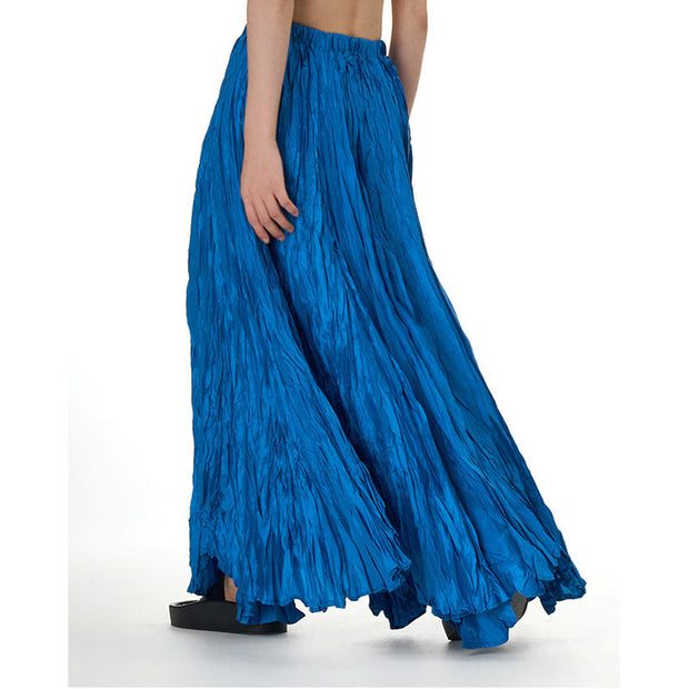 Buddha Stones Solid Color Loose Long Elastic Waist Skirt 44