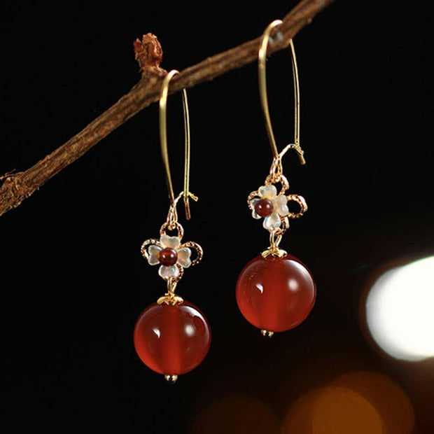 Buddha Stones 925 Sterling Silver Red Agate Flower Beaded Confidence Earrings