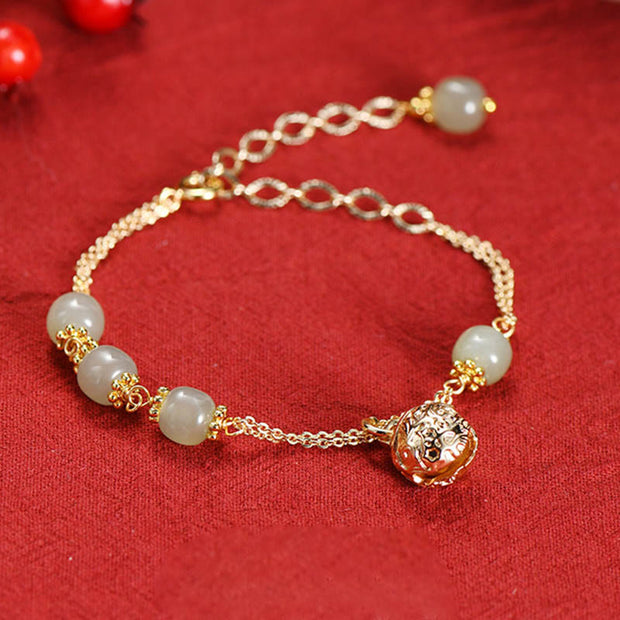 Buddha Stones Jade Beads Luck Copper Bell Chain Bracelet Anklet