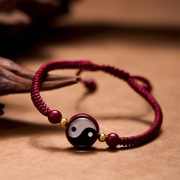 Buddha Stones Lucky Cinnabar Red String Yin Yang Symbol Bagua Blessing Bracelet Bracelet BS 2