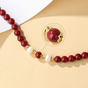 Buddha Stones 925 Sterling Silver Natural Cinnabar Pearl Blessing Necklace Pendant Bracelet Earrings Jewelry Set Bracelet Necklaces & Pendants BS 5