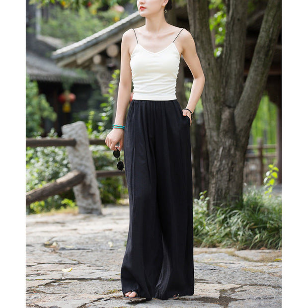 Buddha Stones Solid Color Loose Wide Leg Pants With Pockets Wide Leg Pants BS 28