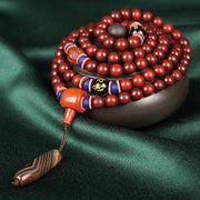 Buddha Stones Tibetan Small Leaf Red Sandalwood Mala Balance Necklace Bracelet