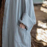 Buddha Stones Plain Design Long Sleeve Coat Zen Meditation Open Front Top Cotton Jacket