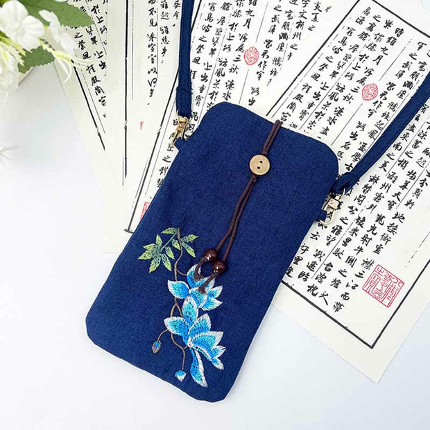 Buddha Stones Small Embroidered Flowers Crossbody Bag Shoulder Bag Cellphone Bag 11*20cm 30