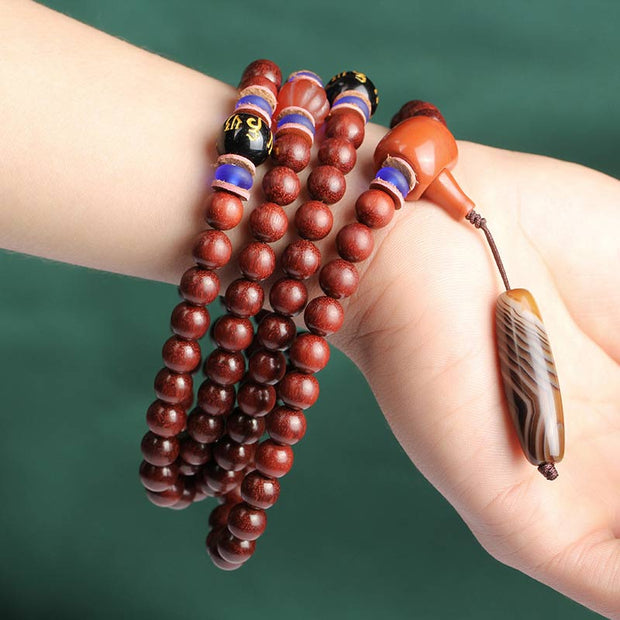 Buddha Stones Tibetan Small Leaf Red Sandalwood Mala Balance Necklace Bracelet