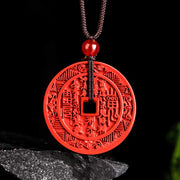 Buddha Stones Natural Cinnabar Mountain Ghosts Spend Money Bagua Design Blessing Necklace Pendant Necklaces & Pendants BS Cinnabar Mountain Ghosts Spend Money