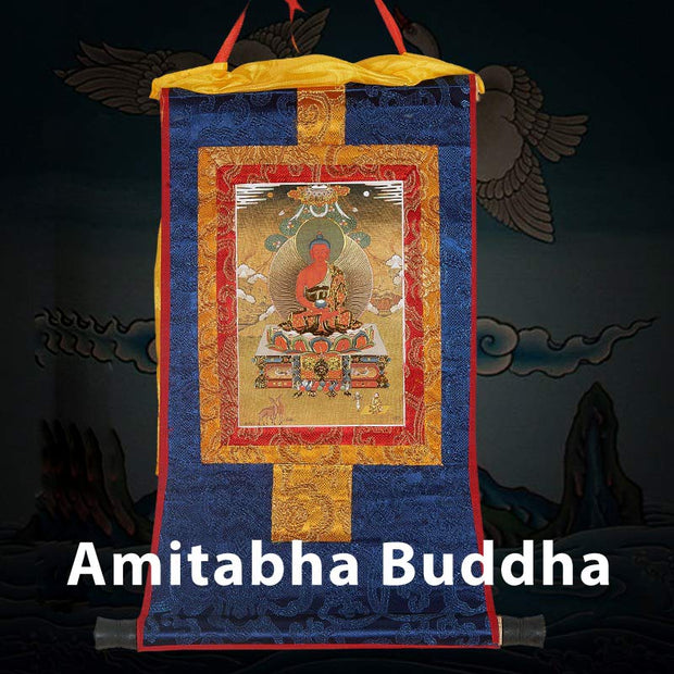 Buddha Stones Tibetan Framed Thangka Blessing Protection Decoration (Extra 30% Off | USE CODE: FS30) - Amitabha Buddha - image 2