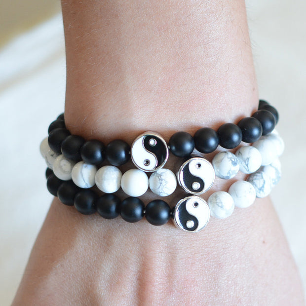 Buddha Stones 3pcs Natural White Turquoise Frosted Stone Bead Yin Yang Wealth Bracelet (Extra 35% Off | USE CODE: FS35) - image 2