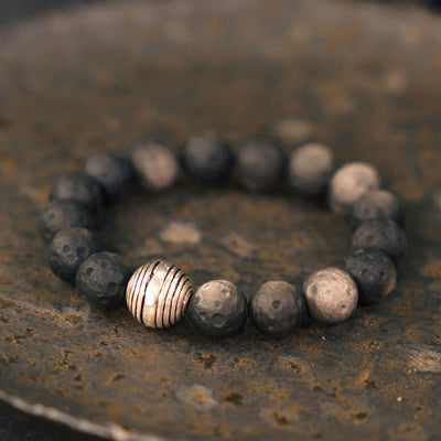 Buddha Stones Natural Silver Sheen Obsidian Lunar Meteorite Protection Bracelet