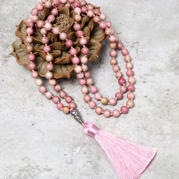 Buddha Stones 108 Mala Rhodonite Beads Yoga Meditation Prayer Beads Bracelet