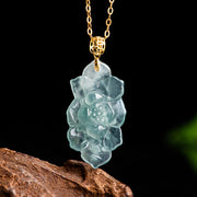 Buddha Stones 925 Sterling Silver Chain 18K Gold Buckle Natural Jade Lotus Pattern Prosperity Necklace Pendant - Jade(Prosperity♥Abundance) - image 0