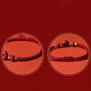 Buddha Stones Handmade Cinnabar Peace Buckle Lotus Calm Blessing Braided Rope Bracelet Bracelet BS 9