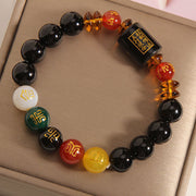 Buddha Stones Five Elements Black Onyx Red Agate Wisdom Wealth Bracelet Bracelet BS 27