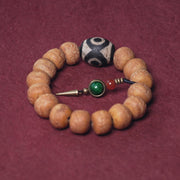 Buddha Stones Tibet Bodhi Seed Dzi Bead Peace Charm Wrist Mala Bracelet Wrist Mala BS 7