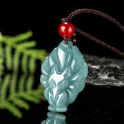Buddha Stones Natural Green Jade Nine-Tailed Fox Luck Necklace Pendant Necklaces & Pendants BS 2