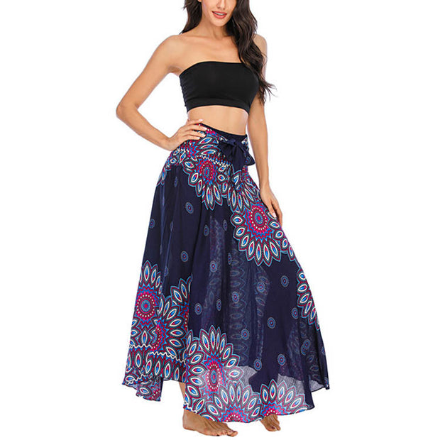 Buddha Stones Two Style Wear Boho Sunflower Print Lace-up Skirt Dress