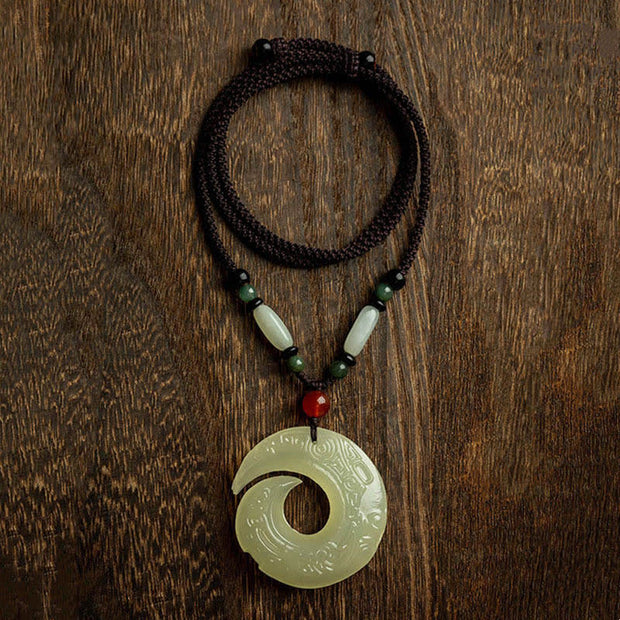 Buddha Stones Peace Buckle Jade Small Leaf Red Sandalwood Cinnabar Agate Luck Necklace Pendant