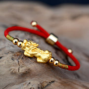 Buddha Stones 24K Gold-Plated PiXiu Luck Red String Bracelet Bracelet BS Red String(Gold)(Wrist Circumference 12-19cm)