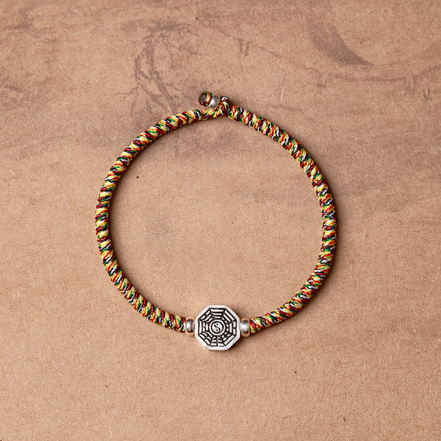 Buddha Stones 925 Sterling Silver Yin Yang Bagua Symbol Cinnabar String Concentration Bracelet