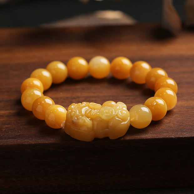 Buddha Stones Golden Silk Jade Pixiu Wealth Bracelet
