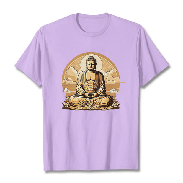 Buddha Stones Sun Auspicious Clouds Buddha Tee T-shirt T-Shirts BS Plum 2XL