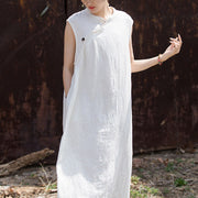 Buddha Stones Handmade Tie Dye Midi Dress Linen Sleeveless Dress 14