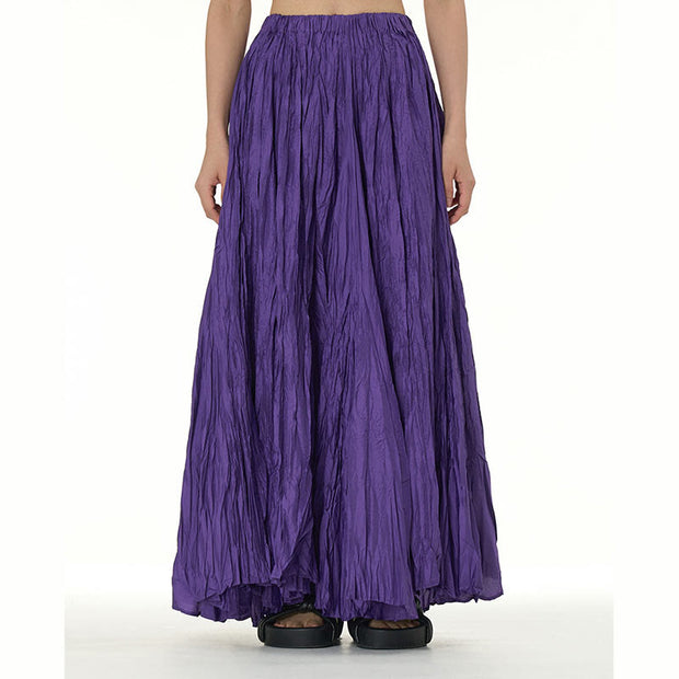 Buddha Stones Solid Color Loose Long Elastic Waist Skirt 82
