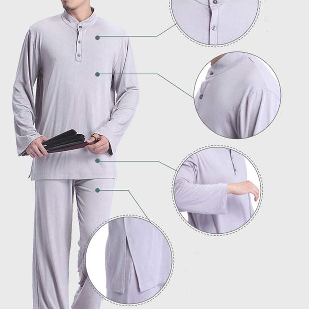 Buddha Stones Meditation Prayer Spiritual Zen Tai Chi Practice Yoga Clothing Men's Set