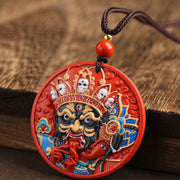 Buddha Stones Zakiram Goddess of Wealth Painted Cinnabar Blessing Necklace Pendant