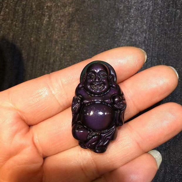 Natural Rainbow Obsidian Laughing Buddha Inner Peace Necklace Pendant Necklaces & Pendants BS 6