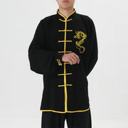 Buddha Stones Dragon Embroidered Qi Gong Zen Spiritual Practice Meditation Prayer Uniform Unisex Clothing Set