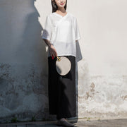 Buddha Stones V-Neck Casual Blouse Short Sleeve Shirt Chinese Style Top