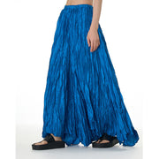 Buddha Stones Solid Color Loose Long Elastic Waist Skirt 43