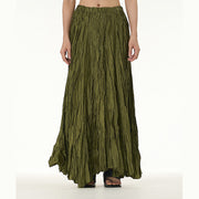 Buddha Stones Solid Color Loose Long Elastic Waist Skirt 91