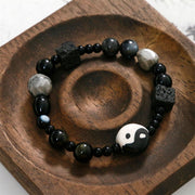 FREE Today: Protection And Willpower Black Onyx Picasso Jasper Bead Yin Yang Bracelet