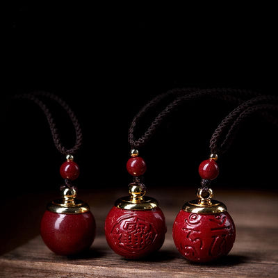 Buddha Stones Cinnabar Om Mani Padme Hum Attract Fortune Blessing Lucky Bead Necklace Pendant Necklaces & Pendants BS main