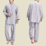 Buddha Stones Chinese Frog Button Design Meditation Prayer Cotton Linen Spiritual Zen Practice Yoga Clothing Men's Set