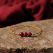 Buddha Stones 14K Gold Plated Natural Cinnabar Blessing String Braided Bracelet Bracelet BS 3