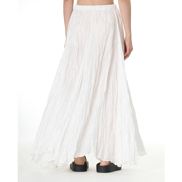 Buddha Stones Solid Color Loose Long Elastic Waist Skirt 18