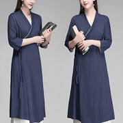 Buddha Stones Hanfu Style Half Sleeve Tunic Blouse Top Meditation Zen Practice Clothing