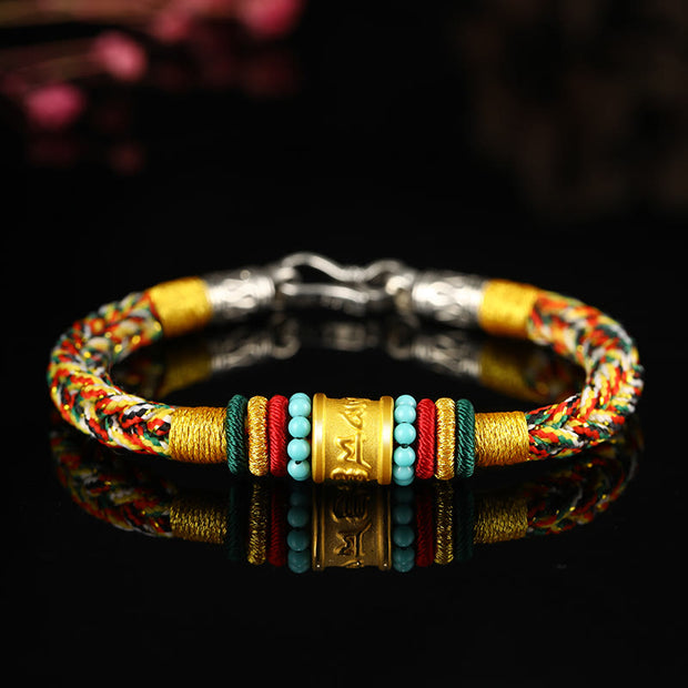 Buddha Stones Tibet 999 Gold Om Mani Padme Hum Handmade Eight Thread Peace Knot Luck Bracelet